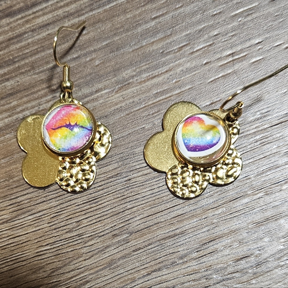 Lisa Frank Gold and Rainbow Earrings